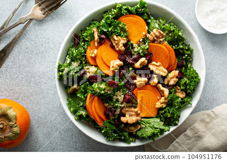 Fall or winter salad with persimmon and kale 104951176