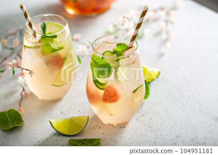 Watermelon and cucumber white wine sangria 104951181