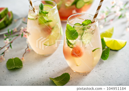 Watermelon and cucumber white wine sangria 104951184