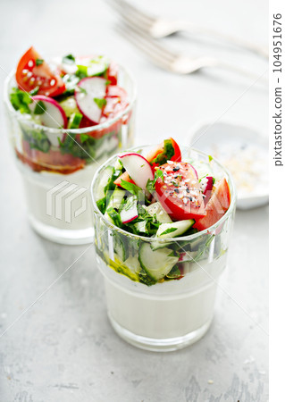 Fresh appetizer idea, yogurt and salad cups 104951676