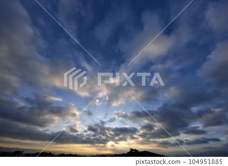 Summer morning sky with various clouds / super wide angle / sky mainly / 230712am Summer morning sky with various clouds / super wide angle / sky mainly / 230712am 104951885