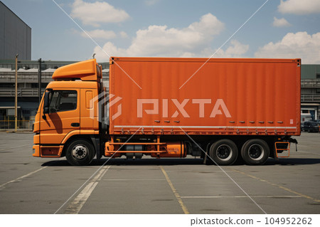 Orange cargo truck on the port Orange cargo truck on the port 104952262