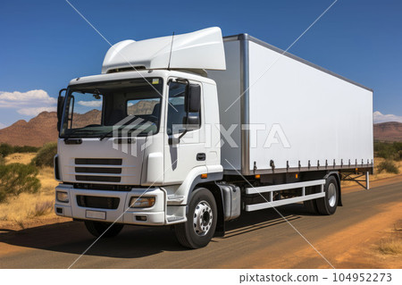 The white cargo truck on the road 104952273