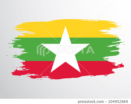 The flag of Myanmar is drawn with a brush 104952869