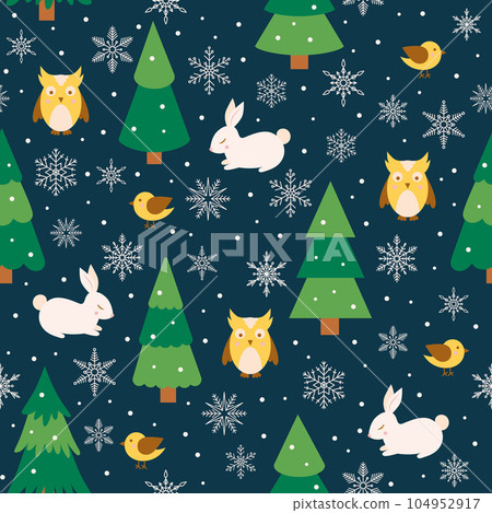 Christmas background with animals and trees Christmas background with animals and trees 104952917