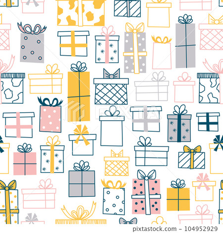 Vector pattern with gifts of various shapes 104952929