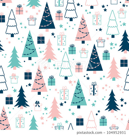 Vector pattern with Christmas trees and gifts 104952931