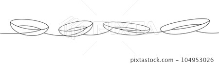 Set of ceramic plates one line continuous drawing. Kitchen utensils continuous one line illustration. Vector minimalist linear illustration. 104953026