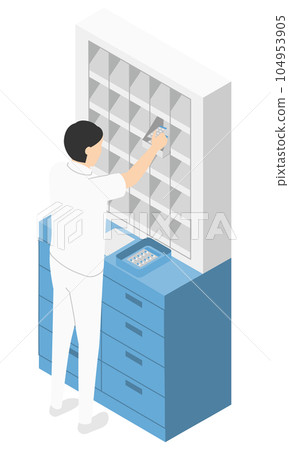 Male pharmacist dispensing medicine 2 Isometric Male pharmacist dispensing medicine 2 Isometric 104953905