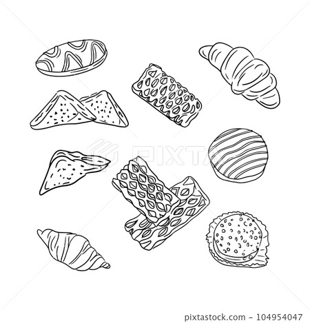 Hand drawn sketch illustration of outline pastry 104954047
