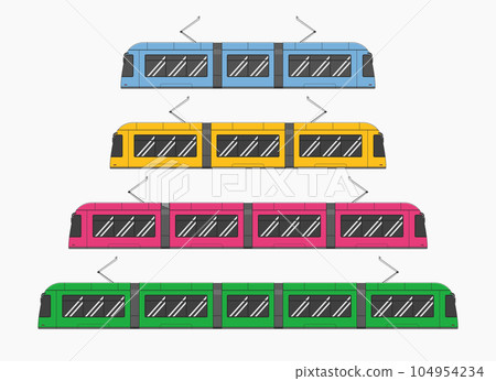 modern long tram way train car set side view vector flat illustration modern long tram way train car set side view vector flat illustration 104954234