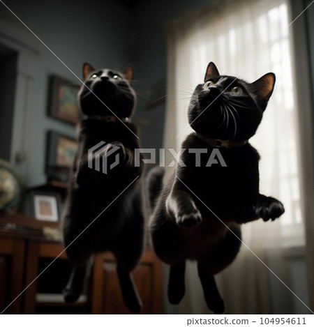 jumping black cat 104954611
