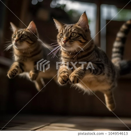 Cats jumping side by side Cats jumping side by side 104954613