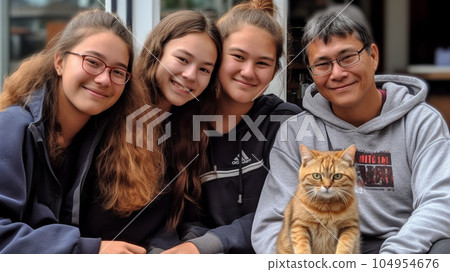 family and cat 104954676