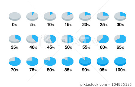 Isometric pie chart set from 0% to 100% Isometric pie chart set from 0% to 100% 104955155