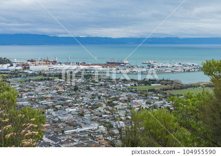 從新西蘭尼爾森新西蘭中心的頂部看到城市景觀和塔斯曼灣 從新西蘭尼爾森新西蘭中心的頂部看到城市景觀和塔斯曼灣 104955590