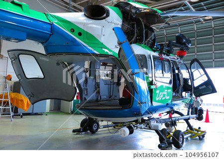 Hyogo Prefecture disaster prevention helicopter (BK-117) from behind (in the hangar open to the public) Hyogo Prefecture disaster prevention helicopter (BK-117) from behind (in the hangar open to the public) 104956107
