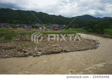Around Shiraiwa Bridge after Shiraiwa River hit by heavy rain Around Shiraiwa Bridge after Shiraiwa River hit by heavy rain 104956498