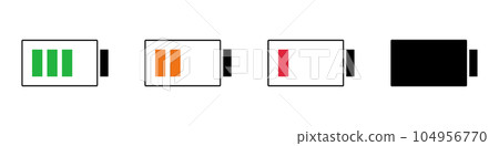 按充電狀態設置的電池圖標。充電水平圖標集。向量。 104956770