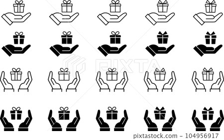 Gift and wrapping hand icon set Gift and wrapping hand icon set 104956917