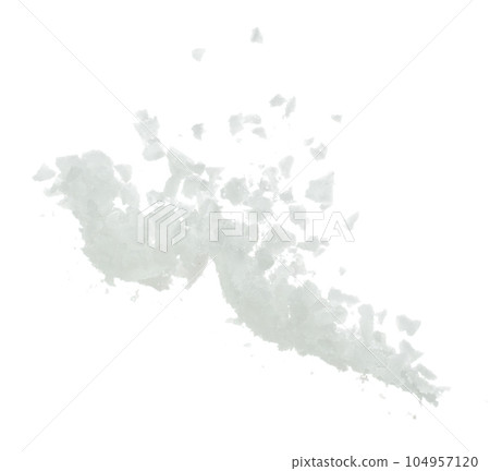 Salt mix flying explosion, great big white salts flower explode abstract cloud fly. Salt rock splash in air, seasoning element design. White background isolated high speed freeze motion 104957120