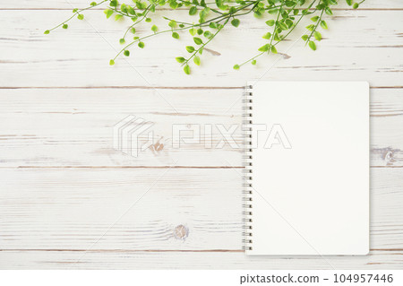 Scenery on a desk with a notebook Unmanned bird's-eye view Scenery on a desk with a notebook Unmanned bird's-eye view 104957446