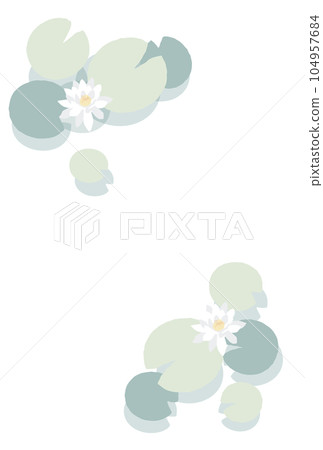 Illustration of a white water lily floating in water (winter visit / mourning) 104957684