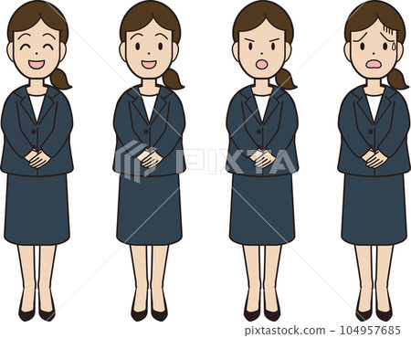 年輕女子穿西裝雙手疊在前面的表情圖案 104957685