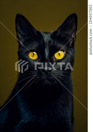 Cute Black Bombay cat posing Cute Black Bombay cat posing 104957801