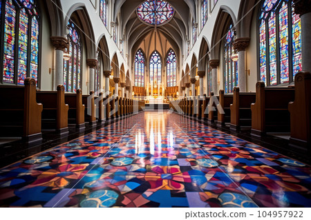 Beautiful stained glass church chapel: AI generated image 104957922