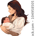 年輕媽媽抱著剛出生的嬰兒 104958505
