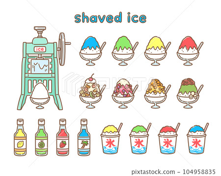 Pop and cute hand drawn shaved ice illustration set Pop and cute hand drawn shaved ice illustration set 104958835