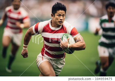 Rugby player running with ball: AI-generated image Rugby player running with ball: AI-generated image 104959475