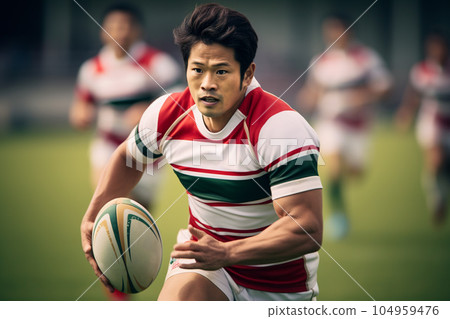 Rugby player receiving a pass: AI-generated image 104959476