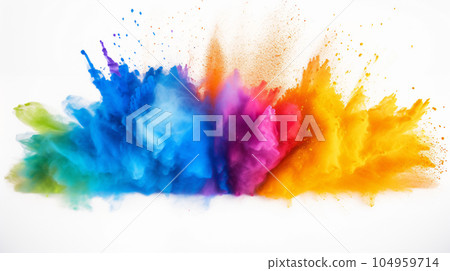 Panoramic background with explosion of colorful iridescent color powder 104959714