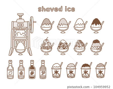Fashionable hand drawn shaved ice illustration set Fashionable hand drawn shaved ice illustration set 104959952