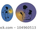 Girl and woman silhouettes enjoying handheld fireworks 104960513