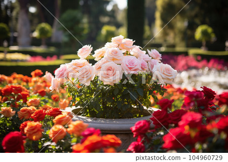 Rose garden full of beautiful roses: - Stock Illustration