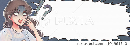 Showa girl cartoon style, surprised housewife's balloon banner with white eyes 104961740