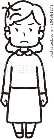 一個憤怒的女人面向前方的全身線條畫插圖 一個憤怒的女人面向前方的全身線條畫插圖 104961871