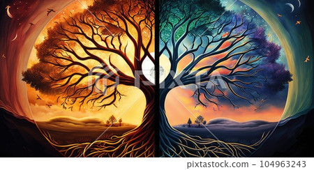 Dreamlike fantasy hand drawn style of life tree Dreamlike fantasy hand drawn style of life tree 104963243