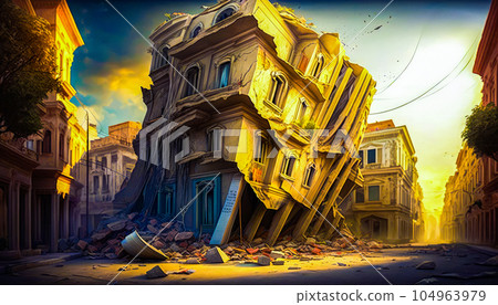 Very large building that is in the middle of street. Generative AI Very large building that is in the middle of street. Generative AI 104963979