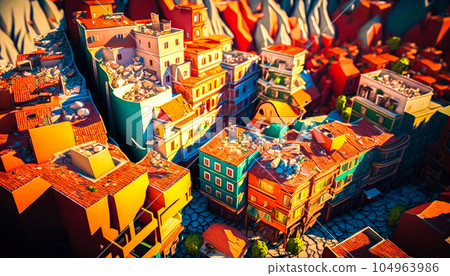 An aerial view of city with colorful buildings. Generative AI An aerial view of city with colorful buildings. Generative AI 104963986
