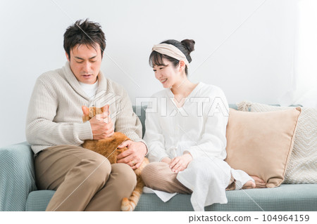 Couples and couples (owners) who keep cats at home Couples and couples (owners) who keep cats at home 104964159