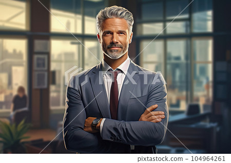 Portrait of a male executive with crossed arms. Generative AI 104964261