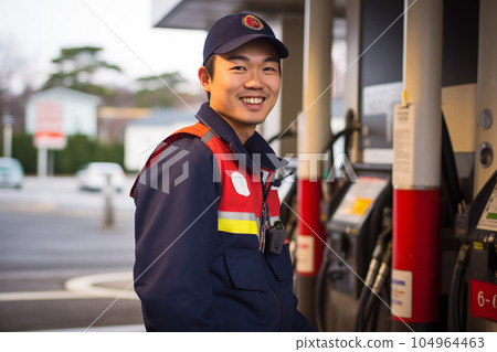 在加油站工作的男性工作人員：人工智能生成的圖像 104964463