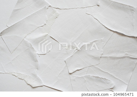 Blank white torn damaged paper poster texture background 104965471