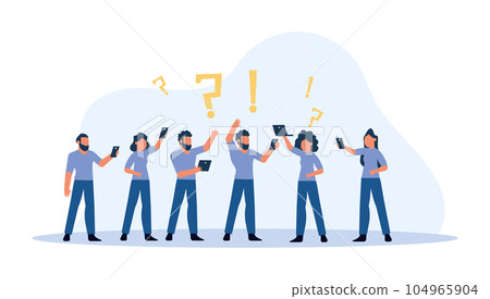 Group people chat on mobile phone illustration chat feedback vector. Man and woman person communication social business background speech. Talk concept conversation discussion teamwork banner 104965904