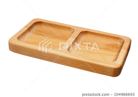 Wooden spacing for bulk products, berries or nuts isolated on white background. Wooden bowl Wooden spacing for bulk products, berries or nuts isolated on white background. Wooden bowl 104966693