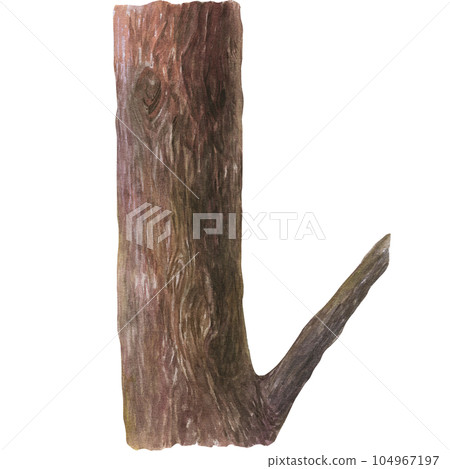 Watercolor illustration of brown tree trunk with branch. Isolated hand drawn illustration Watercolor illustration of brown tree trunk with branch. Isolated hand drawn illustration 104967197
